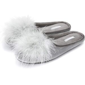 Women's Gray Marabou Pom Slide Slippers